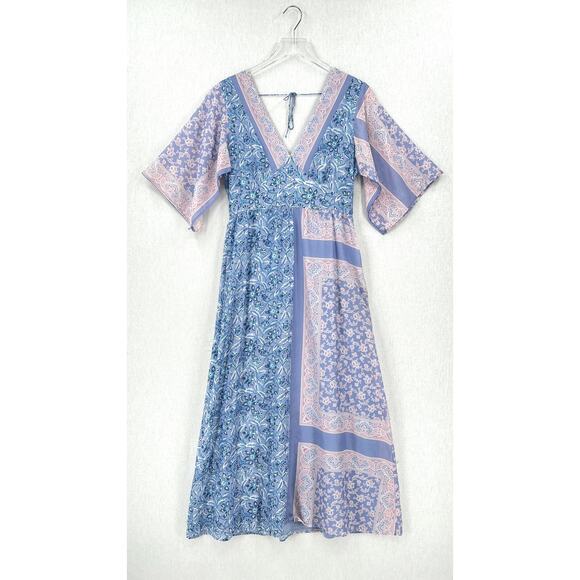 ANTIK BATIK Iloni Open Back Dress Womens Small Cotton Silk Printed Midi V-neck - Picture 3 of 16